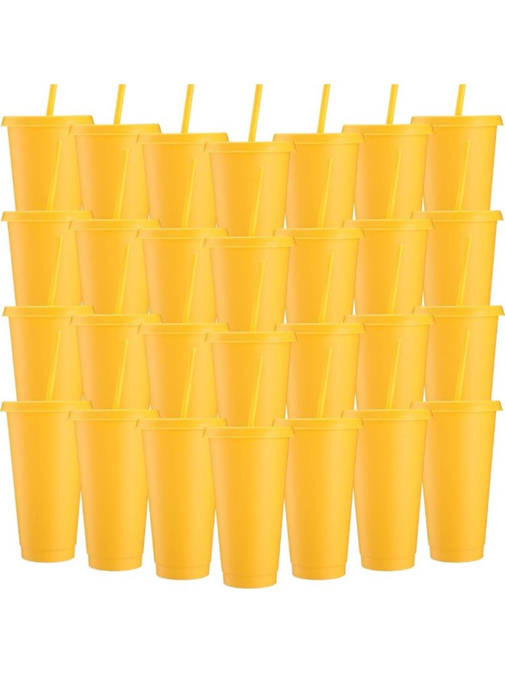 30 Pack Yellow Plastic Cups with Lids & Straws - Perfect for Parties & Events